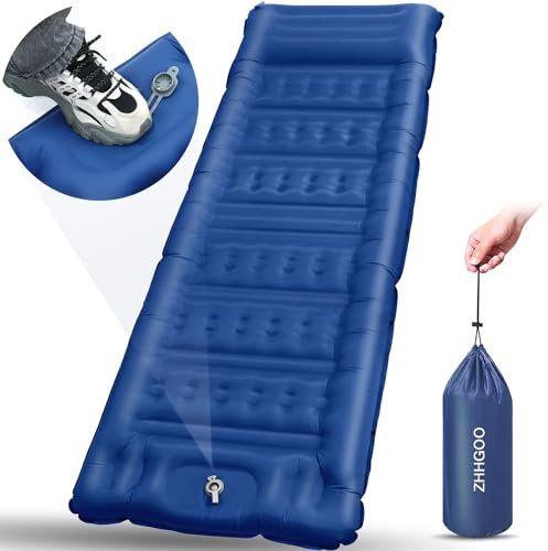 ZHHGOO Colchon Hinchable Camping,Esterilla Hinchable Camping con Bomba de Pie para Exteriores,Espesor Colchon Inflable Camping con Almohada,Senderismo,Playa,Camping