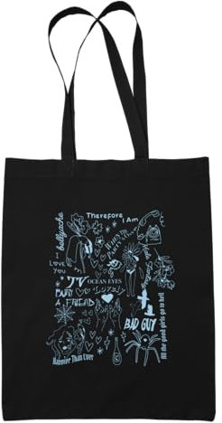 Willow Gifts Billie Doodle Sac fourre-tout – Eilish Happier Than Ever Bad Guy Ocean Eyes Bury a Friend Sac de courses, Noir