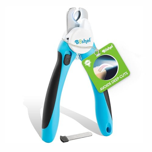BOSHEL LED Dog Nail Trimmers, Large Dog Nail Clippers with Light & Safety Guard, Avoid Over Cutting Nails, Sharp Nail Clippers for Dogs, Professional Dog Nail Clipper, Dog Nail Trimmer with Nail File