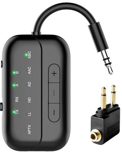 2025 Upgraded Pro Bluetooth Transmitter Receiver,2-in-1 Airplane Bluetooth 5.4 Adapter for Flight,TV,PC,Gym,Switch,Supports to 2 AirPods/Headphones;Bluetooth Receiver for Car/Home Stereo
