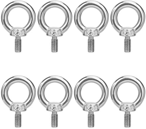 QIMEI-SHOP Anillos de Elevación M5 Cancamo Pernos de Ojo Tornillos de Argollas de Acero Inoxidable 304 para Colgar y Fijar 8 Piezas