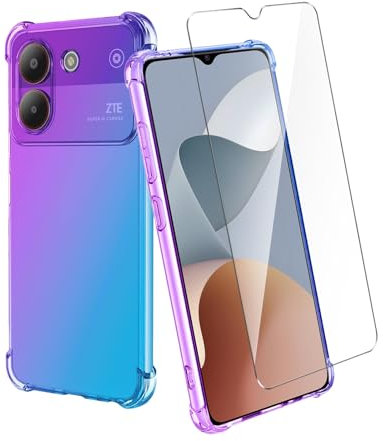 Wanglaism Custodia per ZTE Blade A54 4G Cover + 1 Pezzi Pellicola Vetro Temperato, colore gradiente anti-shock custodia del telefono cellulare -Viola/Blu