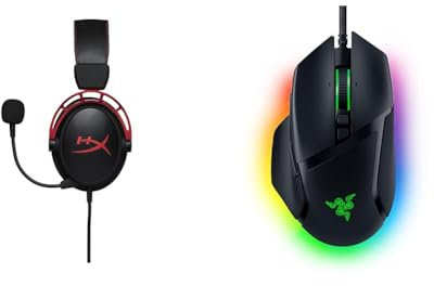 HyperX Cloud Alpha – Gaming Kopfhörer mit In-Line Audio Control & Razer Basilisk V3 - Kabelgebundene, anpassbare Gaming Maus mit Chroma RGB für PC/Mac