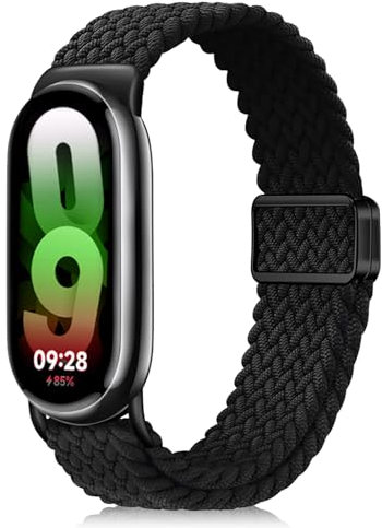 NicMool Nylon Bracelet pour Xiaomi Smart Band 10/9 / 8, Hommes Femmes Réglable Sport Magnétique Bracelets Elastique Tressé pour Xiaomi Mi Band 10/9 / 8 - Noir