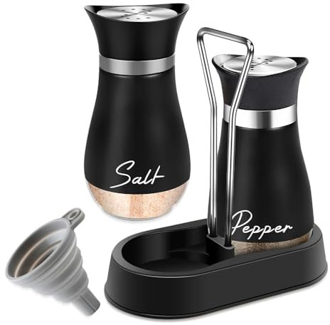 BNGXR Salière et Poivrière Set, 120ml Acier Inoxydable Poivriere, Salière à Épices, Pots à épices,distributeur d'épices pour cuisine,pour Maison Cuisine Épices Restaurant Camping(noir)