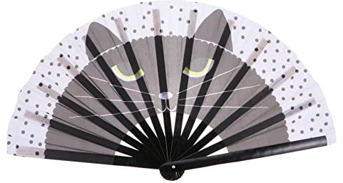 Yardenfun Elegant Japanese Cat Folding Fan Wooden Handheld Fan Decorative for Home for Family