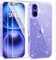 AROYI 3 in 1 Clear Glitter Case Compatible with iPhone 16 Case with 2 Tempered Glass Screen Protector, Soft Bumper Anti-Scratch Sparkle Bling Women Girls Phone Case for iPhone 16 6.1, Purple