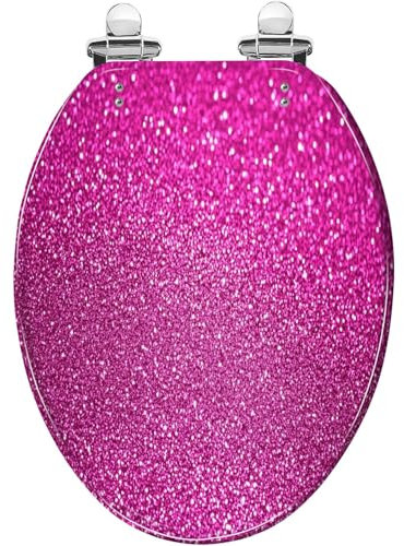 Elongated Toilet Seat Pink glitter Resin Toilet Seat Quietly Close Quick Release Hinges Decorative Toilet Seat with Cover Easy to Install