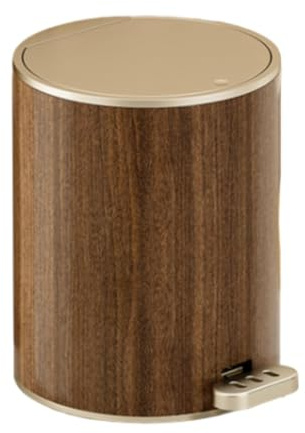 Sharplace Imitation Wood Grain Trash Can, Step Trash Can, Large Capacity Rubbish Bin, Round Foot Pedal Garbage Bin, Wastebasket for Living Room Office Home(Not Wood), 9L