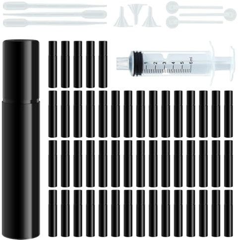 Jdkouh 50PCS Perfume Atomizer 3ml Refillable Empty, Portable Travel Small Perfume Spray Bottle, Mini Perfume Dispenser Sample Bottle with10 PCS Tools, Fine Mist Sprayer for Travel (50PCS 3ml-Black)