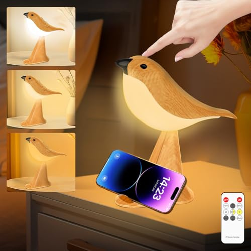 LAVAED Stand Vogel Touch Lampe, USB wiederaufladbare Touch Control Tisch und Schreibtisch Lampe für Schlafzimmer(Yellow)
