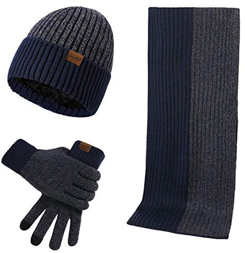 XFUYI Unisex Mütze Ring Schal Handschuhe Set Winter Strick Dick Warm Damen Herren Solide Retro Mütze Soft DB