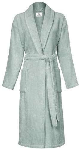 PandaHome Bademantel Damen und Herren aus 100% Baumwolle, Morgenmantel Frottee Kuschel, Saunamantel Warm und Kuschelig, Schnelltrocknend Weich Saugstark Bademäntel 400 g/m² (Mintgrün-Small)
