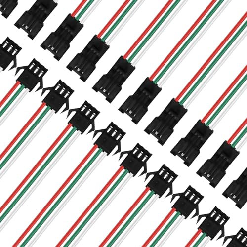 20 Stück JST SM LED-Streifenstecker,3 Pin Kabelstecker für WS2812B WS2811 WS2812 WS2814 SK6812 CCT LED-Streifenlicht,15–16 cm 22 AWG Stecker Buchse für Streifen zu Kabel Stecker