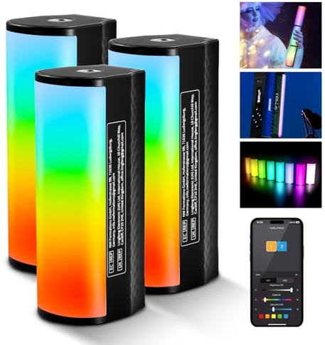 NEEWER 3STK. Pro Magnet Handlicht Set, APP DMX Steuerung/benutzerdefinierte Effekte/Lichtgruppe, 360° Voll RGB, 2600mAh, 2500-10000K, dimmbar, CRI 97, 17 Szenen, Video, Foto, LED Videolicht, TL98C