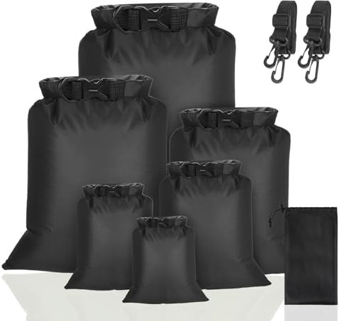 VFANDV wasserdichte Aufbewahrungsbeutel 6 Stück, 1,5/2,5/3/3,5/5/8L Wasserdichter Beutel Lightweight Dry Bag Trockenbeutel Packsack Wasserdicht Wassersport Säcken (schwarz)
