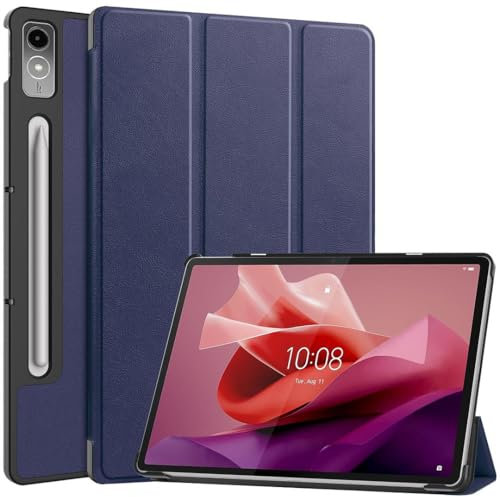 SATURCASE Schutzhülle für Lenovo Tab P12 32,3 cm (12,8 Zoll) 2023 TB370FU, PU-Leder, Klappbar, Folio-Ständer, schlank, leicht, automatische Aufwach-/Schlafmodus, Tablet-Hülle, Dunkelblau