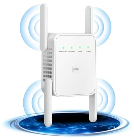 2025 Ripetitore WiFi Potente per Casa, Amplificatore WiFi Facile da Configurare, Extender 300Mbps 2.4GHz con Porta LAN, Compatibile con Router e Modem(4 Antenne)