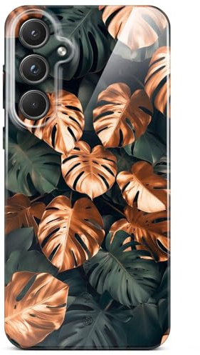 ONEFLOW Flower Cover für Samsung Galaxy A55 5G Hülle in Floral Optik, Blumen Designer Case Handy Schutzhülle mit Kameraschutz, Hardcase dünne Handyhülle Blumenmuster, Grün Gold