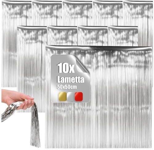com-four® 10x Lametta, silberfarbene Lametta Girlande für Weihnachten | Christbaumschmuck für den Tannenbaum - Lametta-Vorhang mit glatten Fäden