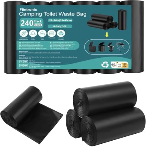 flintronic Sacs Poubelle, 60/120/180/240 Pièces Sacs pour Toilettes, 30L Sacs de Toilette de Camping Imperméables et Portable, pour Camping, Voyage, Randonnée, Cuisine, Maison