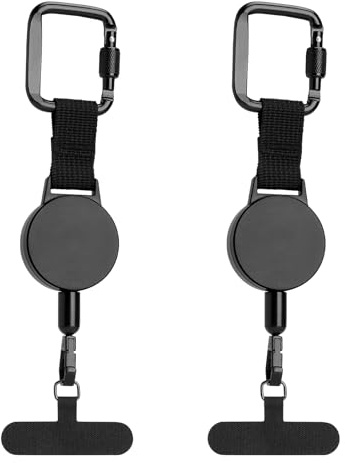 GZRXIOUS 2PCS sécurité téléphone extensible cordon securite telephone portable avec mousqueton verrouillable antivol téléphone rétractable attache telephone ski voyage randonnée usage quotidien noir