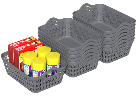 Ramddy Paquete de 12 mini bandejas de plástico, cesta de almacenamiento de escritorio, color gris