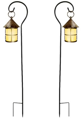 WOUYTPE Schäferhaken Garten, 2 Stück Schäferstab Metall, 74cm Outdoor Abnehmbarer Hirtenstab, Verstellbare Garten Laternenhaken zum Aufhängen Pflanzenkörbe, Laternen, Grablichter, Vogelhäuschen