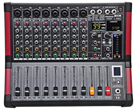 Mischpult, 8 Kanäle (Mono) Mischpult mit Record 99 DSP Effekt USB Funktion Professioneller Mixer