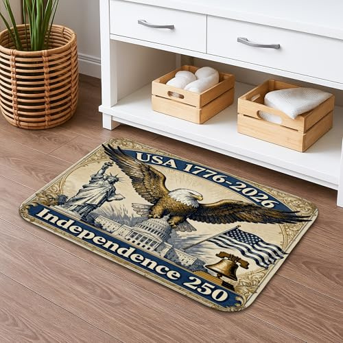 4. Juli Independence Day Adler, rutschfeste Badematte, 40,6 x 61 cm, 250 Jahre USA-Jubiläumsmuster, Duschvorleger, Vintage-Druck, schnell trocknend, Flanell, waschbar, Badezimmer-WC-Dekor