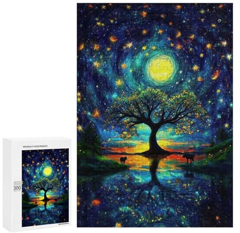 300 PCS Jigsaws Adults Puzzles Starry Night Tree Jigsaw Puzzle Family Game Analysis And Logic Parent-child Interaction 300 PCS