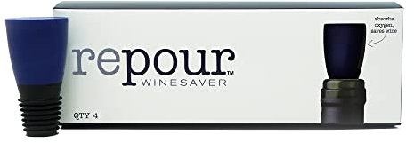 Repour Wine Saver, Wine Preserver and Stopper Removes Harmful Oxygen from Your Wine, Simple and Effective, Glass, Multi-Colour, Pack of 4