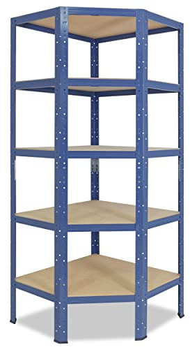 shelfplaza® 180x70x40cm HOME Eckregal Schwerlast blau/Metallregal Eckregal stehend 5 Böden je 175kg Tragkraft/Corner Shelf Schwerlastregal Ecke/Steckregal Schwerlastregal Eckregal