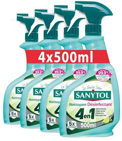 Sanytol Nettoyant Désinfectant Protection 4 Actions 500 ml - Lot de 4