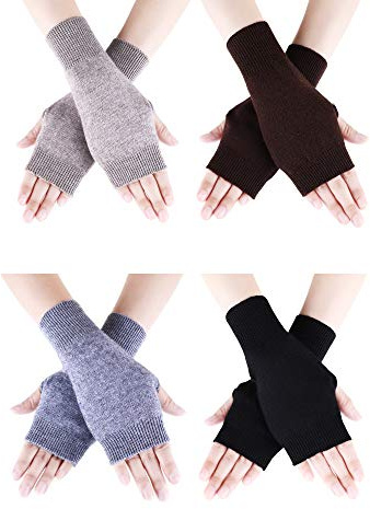 Tatuo 4 Pairs Wool Blend Fingerless Gloves Wrist Warmers with Thumb Hole for Women and Men(Color Set 1)