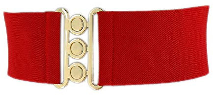 FASHIONGEN - Damen Breiter elastische gürtel, GLORIA - Dunkelrot (Goldenschnalle), XS / 32 bis 35