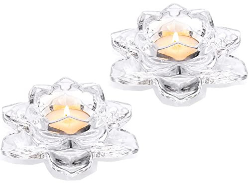 NUPTIO Kristall Lotus Kerzenhalter 2 Stück Teelichthalter für 4.5cm Durchmesser Stumpenkerzen Glas Votiv Teelichter Bulk für Romantische Hochzeit Partei Hause Dekorationen