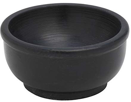 MaMeMi Feuerfeste runde Räucherschale aus Speckstein in SCHWARZ [AUSSEN-Durchmesser 6,5 cm, HANDBEMALT] Schale zum Räuchern auf Kohle