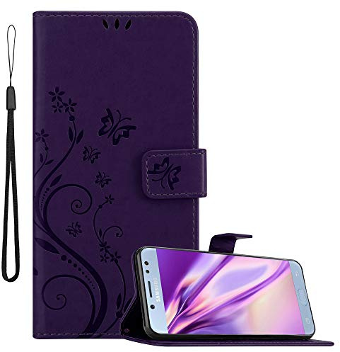 Cadorabo Hülle kompatibel mit Samsung Galaxy J5 2017 Blumen Design aus Kunst Leder Flip Klappbare Stoßfeste Magnetische [Standfunktion] [Kartenfächern] Cover Hülle für Galaxy J5 2017 Tasche in Lila