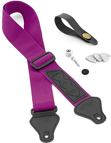 Tiger - Correa para ukelele (incluye correa, corbata para el cuello, botón de correa/pin final y 3 púas de fieltro, apto para soprano, concierto, tenor y barítono), color morado
