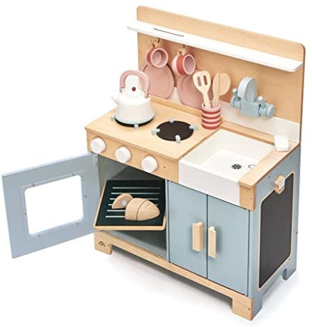 Tender Leaf Toys Home Kitchen Wooden Play Set - Medium Sized Kitchen Toy With Accessories for Pretend Cooking – Develops Social, Creative and Imaginative Skills Ages 3+ Years