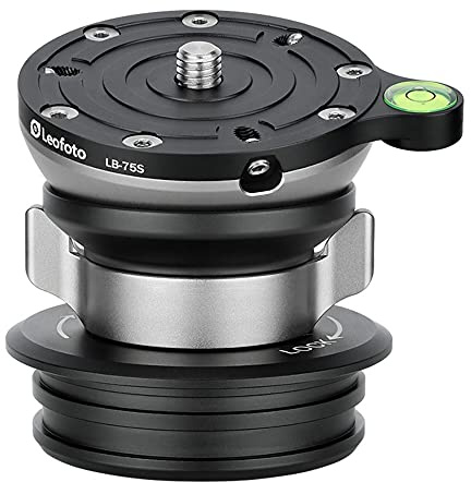 Leofoto LB-75S 75mm Leveling Base,for 70mm Systematic Tripod, 3/8-16 Threaded Base Mounting Socket, 3/8-16 Mounting Stud,with Butterfly Lock Collar, 55lb Max Load, -15° Tilt Compatible