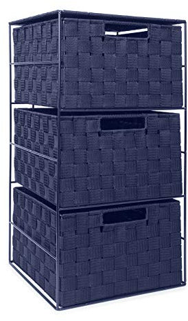 EHC Woven 3 Drawer Storage Unit Cabinet For Bathroom, Bedroom - Navy Blue