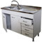 Mueble de cocina modular de 120 cm con cajonera y fregadero de acero inoxidable.