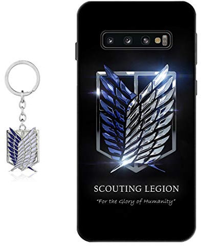 Staremeplz Hülle für Samsung Galaxy S10 Plus Anime Handyhülle [Mit Angriff auf Titan Schlüsselbund] Cartoons Silikon Sanft Bumper Case Hülle für Samsung Galaxy S10 Plus