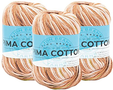 Lion Brand Yarn Pima-Baumwollgarn, mittelgroßes Garn zum Stricken, Häkeln und Basteln, 3er-Pack, Rotbraun