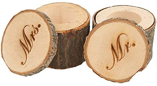 Spldsun 2 Stukken Trauringe Box Rinde mit Gravur, Ring Kasten aus Holz Trauringe Box Rinde mit Gravur, Natürliche Printed Rustic Holz-Ring-Träger-Kasten, Ohrringen, kreativen usw