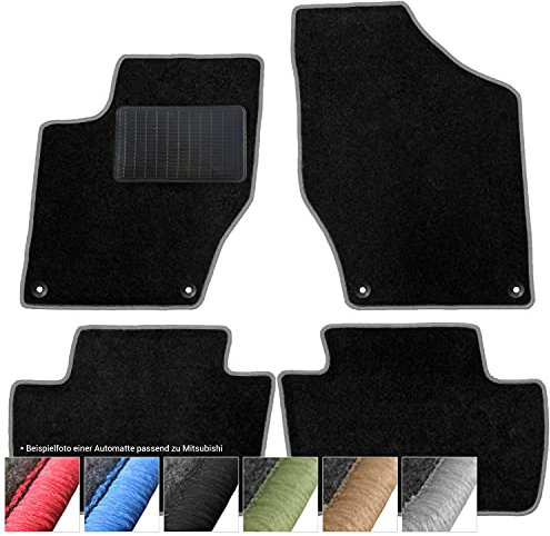 moto-MOLTICO Fußmatten Auto - Velours Autoteppiche passend für Mitsubishi Space Star ab 2013-4-teiliges Set - Schwarze Automatten mit Grauen Ziernähten