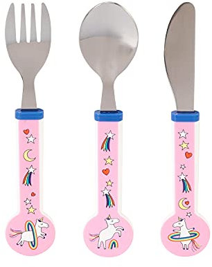Zawadi Unicorn - Set di posate per bambini, in acciaio inox, 3 pezzi