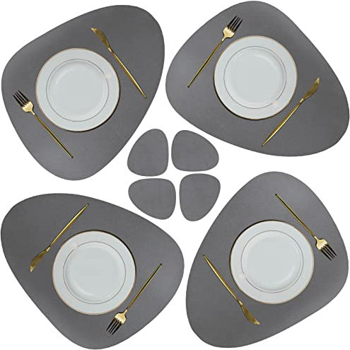 Olrla Platzset Abwaschbar, Abwischbar Lederoptik Tischsets 4er Set, Kunstleder Wasserdicht Platzset, Grau Platzdeckchen für Hause Küche Restaurant Hotel
